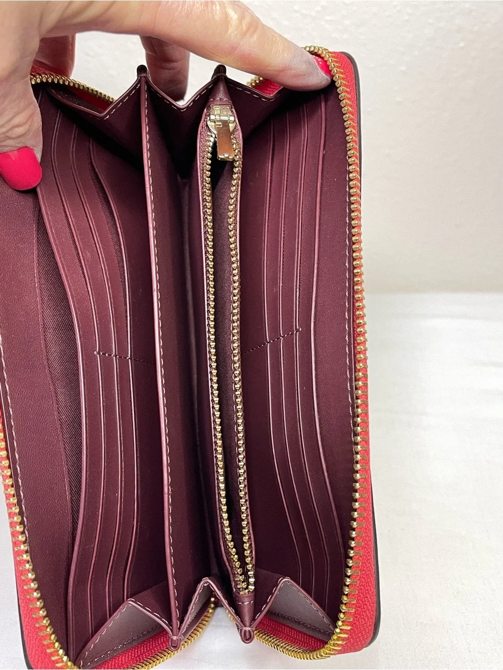 Coach Signature Zip Wallet in Rich Red with Gold Hardware